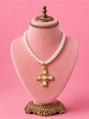 Timeless Pearl Cross Gold Necklace